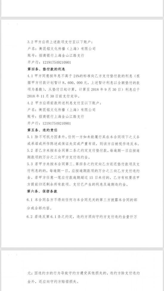 圖：涉及巨額年息的墊資合同文件
